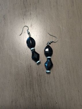 Black Faceted Bead Drop Earrings - Unbranded